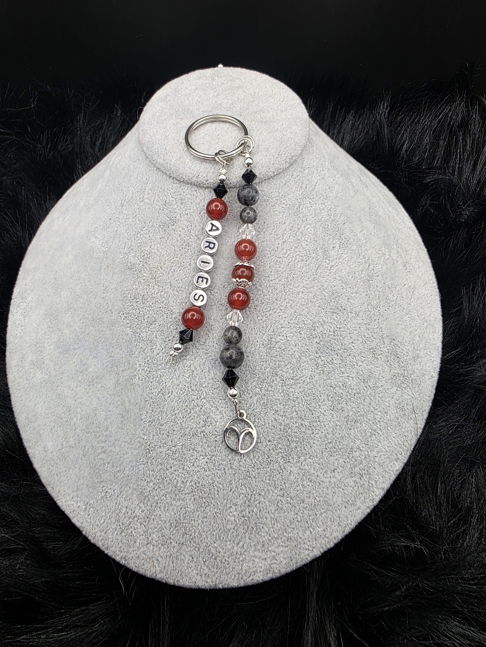 Red Aries Beaded Keychain with Zodiac Charm